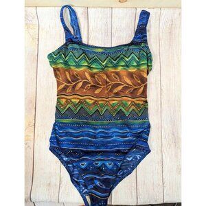 Sirena Vintage One Piece Women's Swimsuit Pattern Printed Colorful Size 14